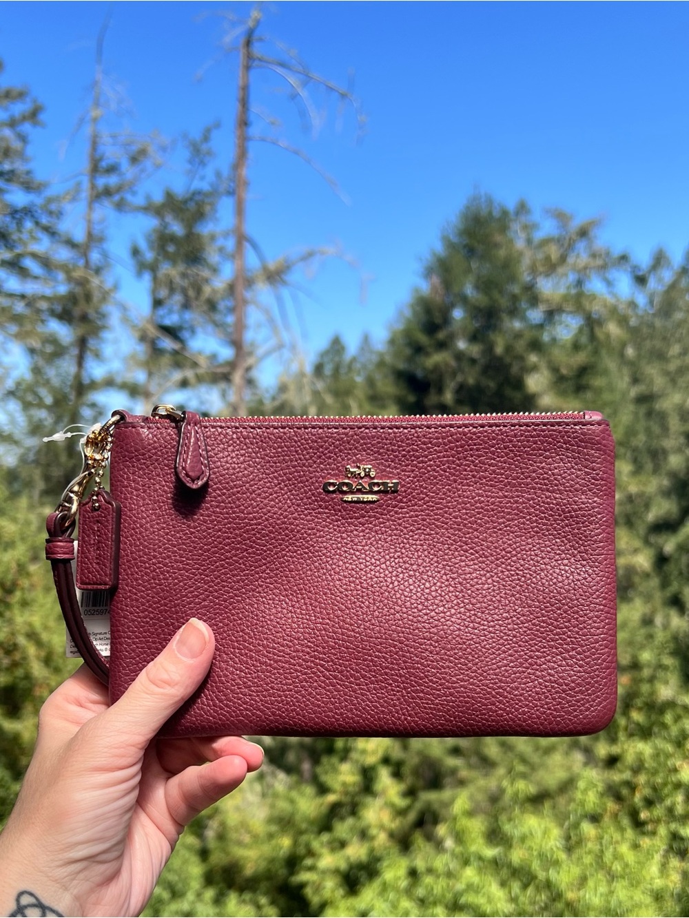 COACH Women's Pebble Leather Wristlet Wallet Vintage Mauve w Gold Hardware NWT